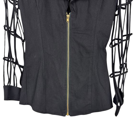 Vintage 80's Moderne Sportswear Black Zip Up Cage Sleeve Blazer Top Sz Small - Picture 4 of 15